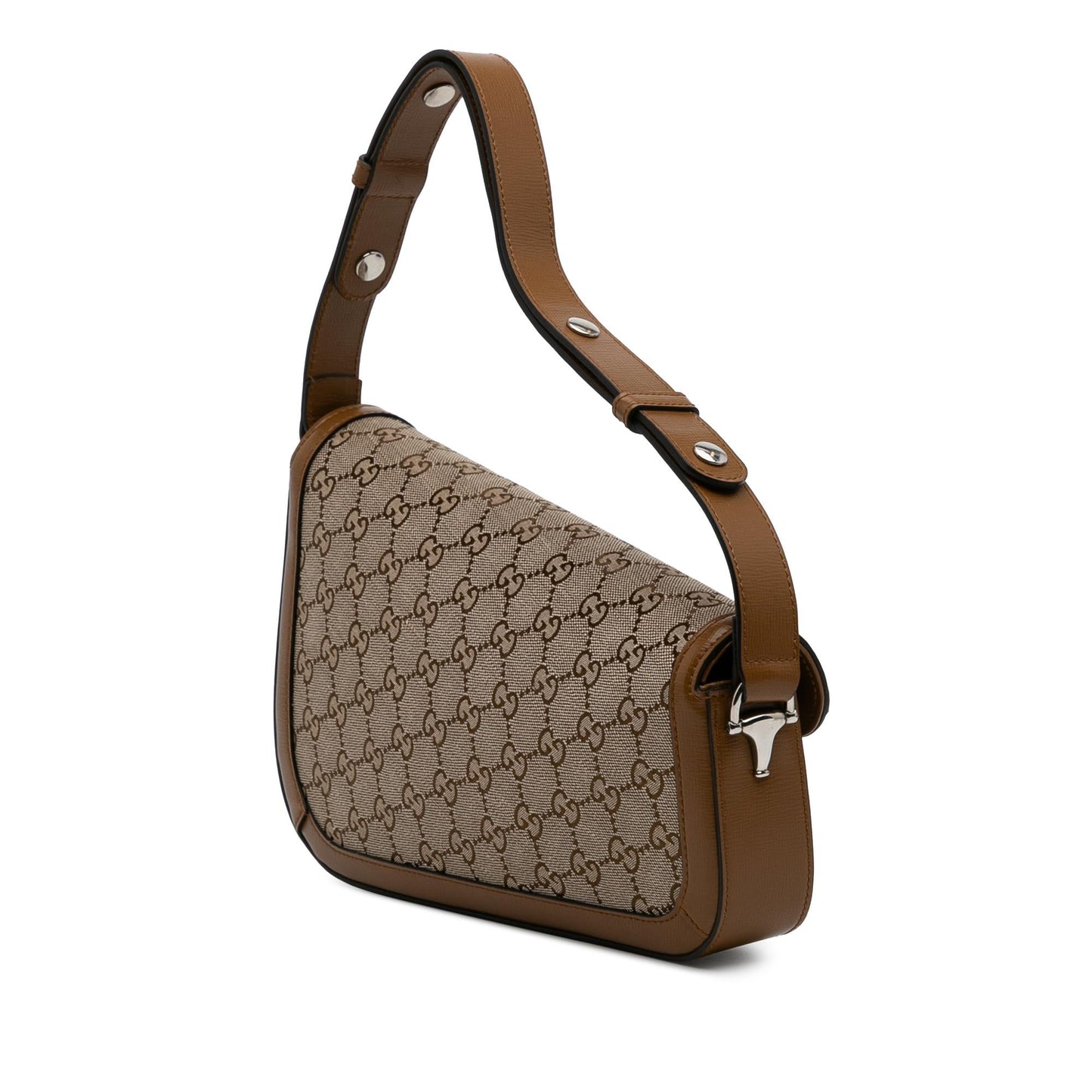 Gucci GG Asymmetric Horsebit Canvas Brown Shoulder Bag