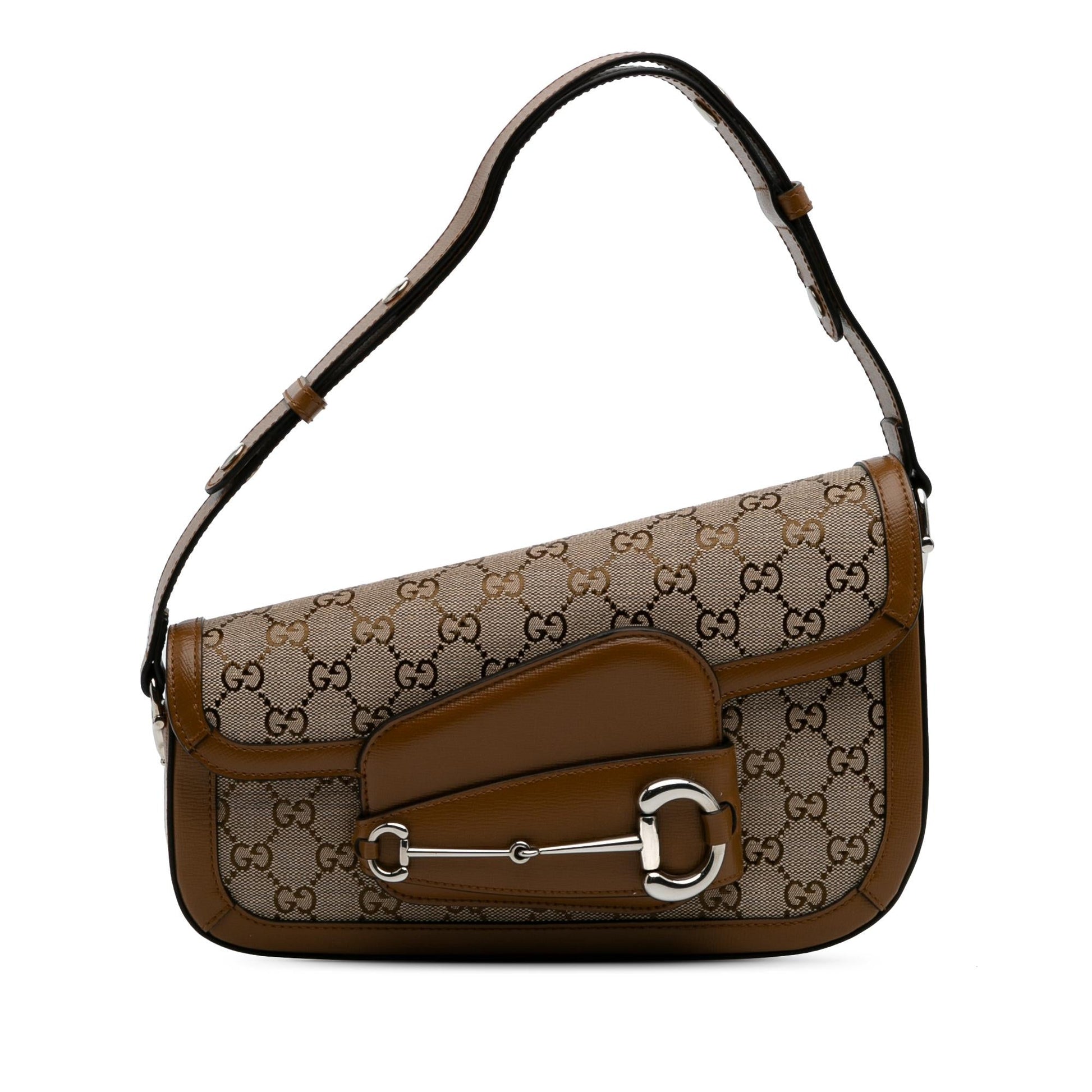 Gucci GG Asymmetric Horsebit Canvas Brown Shoulder Bag Bag 1