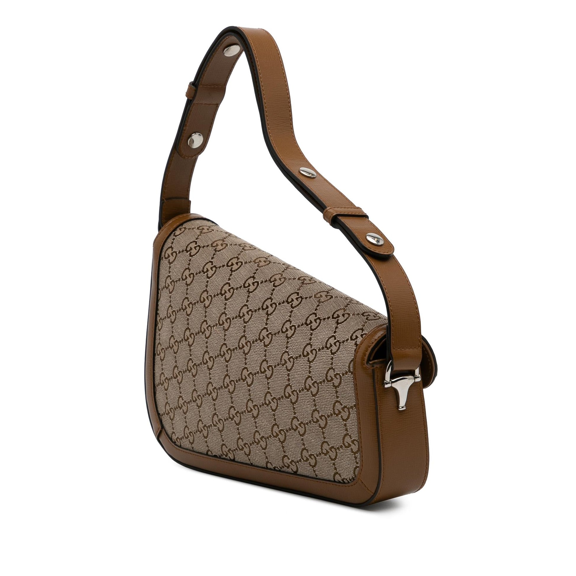 Gucci GG Asymmetric Horsebit Canvas Brown Shoulder Bag Bag 1