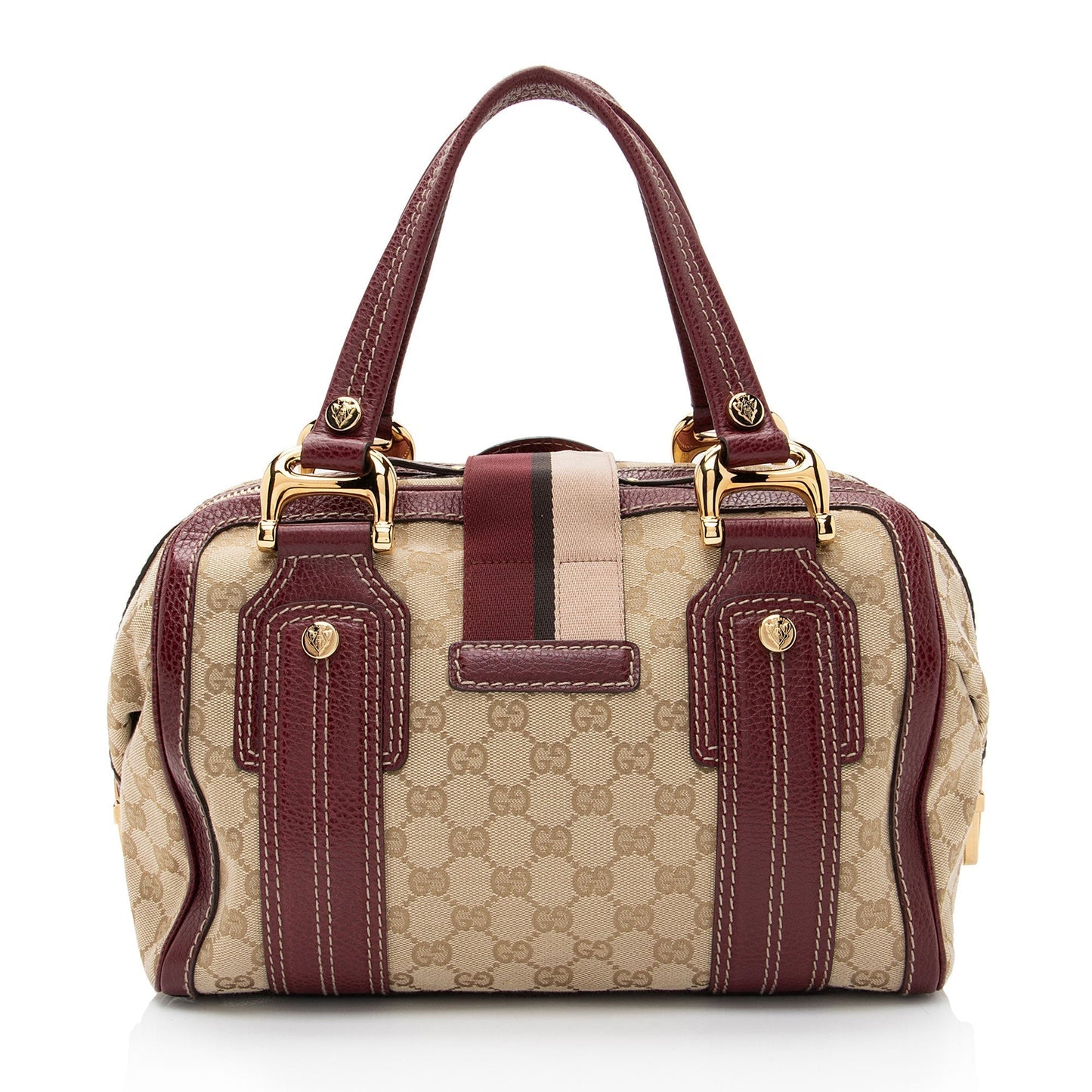 Gucci GG Aviatrix Boston SHF-fhPsfN Leather Canvas Nylon Beige Satchel Bag