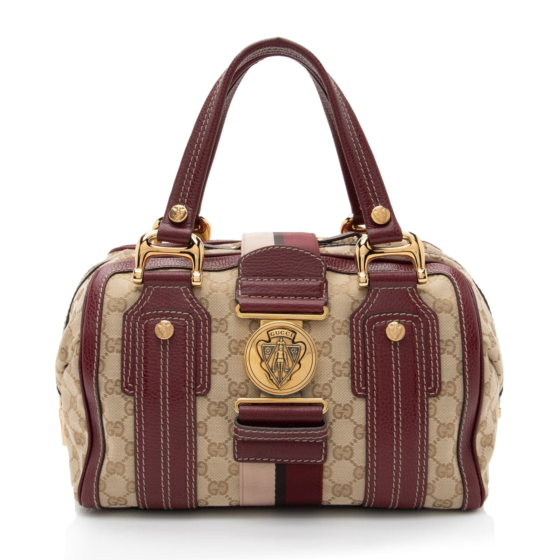 Gucci GG Aviatrix Boston SHF-fhPsfN Leather Canvas Nylon Beige Satchel Bag