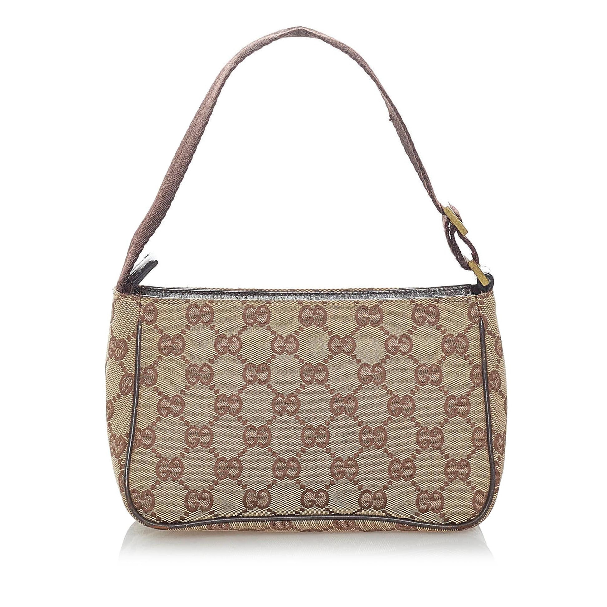 Gucci GG Baguette SHG Canvas Calf Brown Handbag Baguette Shg