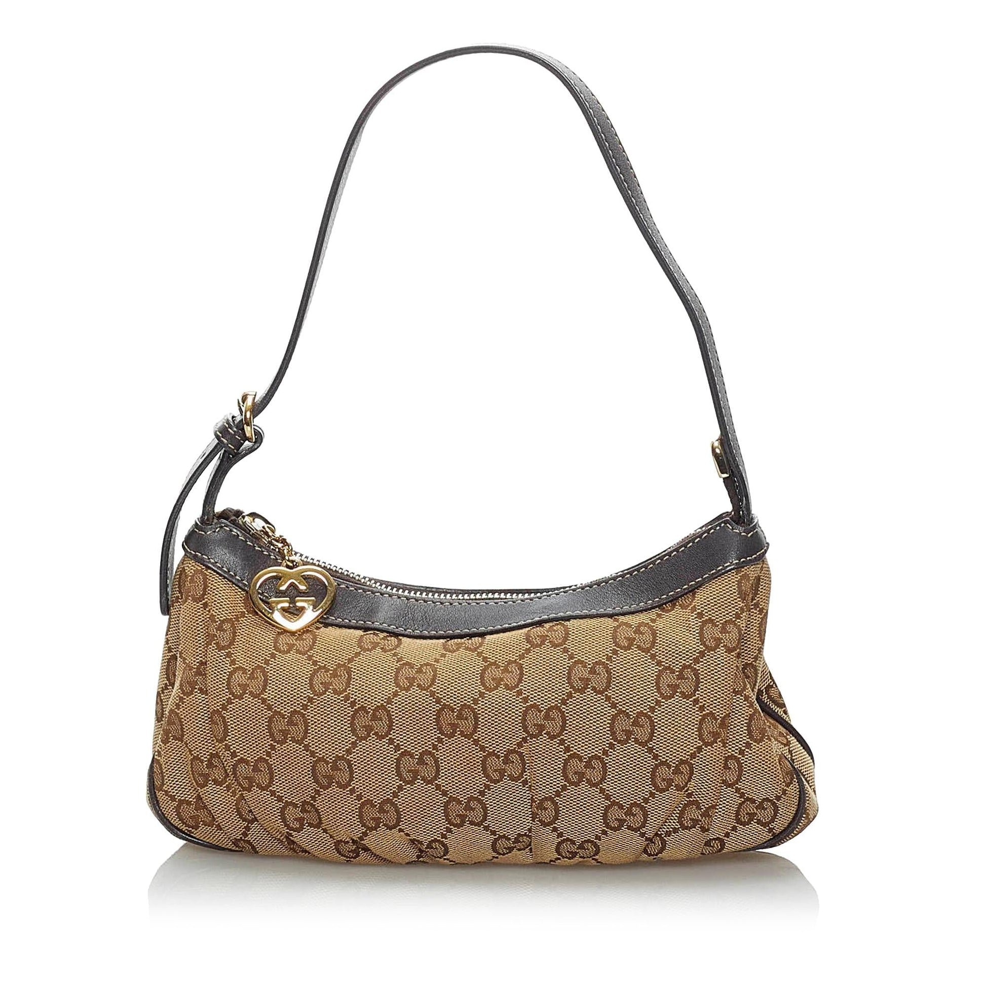 Gucci GG Baguette SHG Canvas Brown Handbag