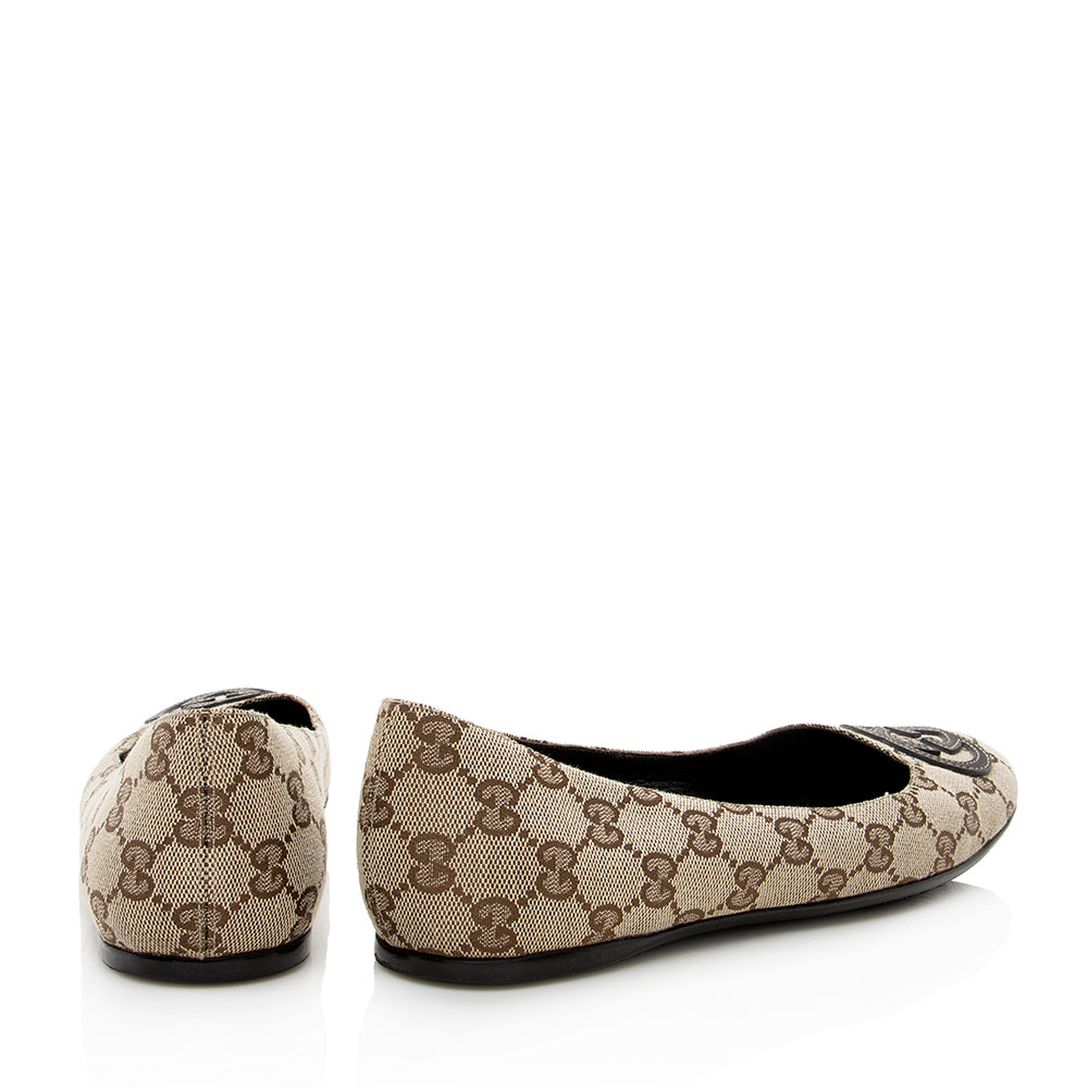 Gucci GG Ballet Flats - Size Leather Canvas Beige Shoes