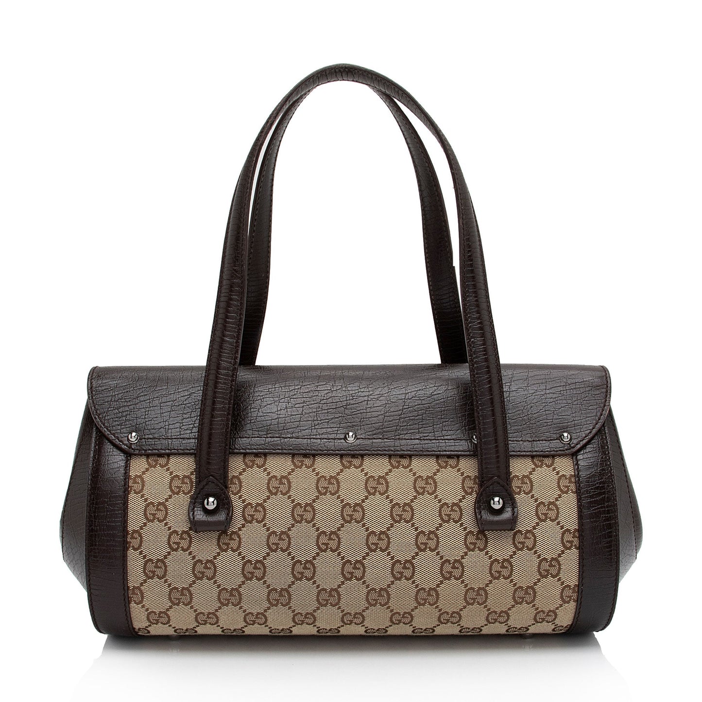 Gucci GG Bamboo Bullet SHF-6OHkiG Leather Canvas Brown Beige Satchel Bag