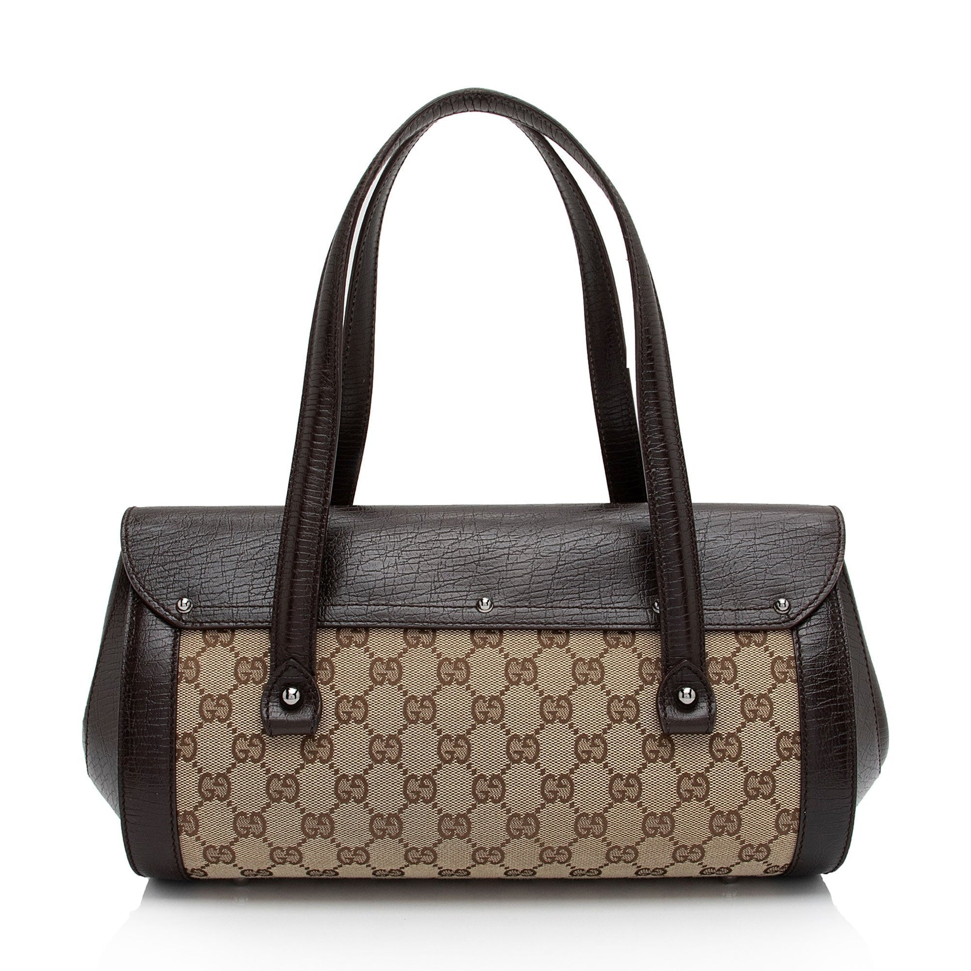 Gucci GG Bamboo Bullet SHF-6OHkiG Leather Canvas Brown Beige Satchel Bag