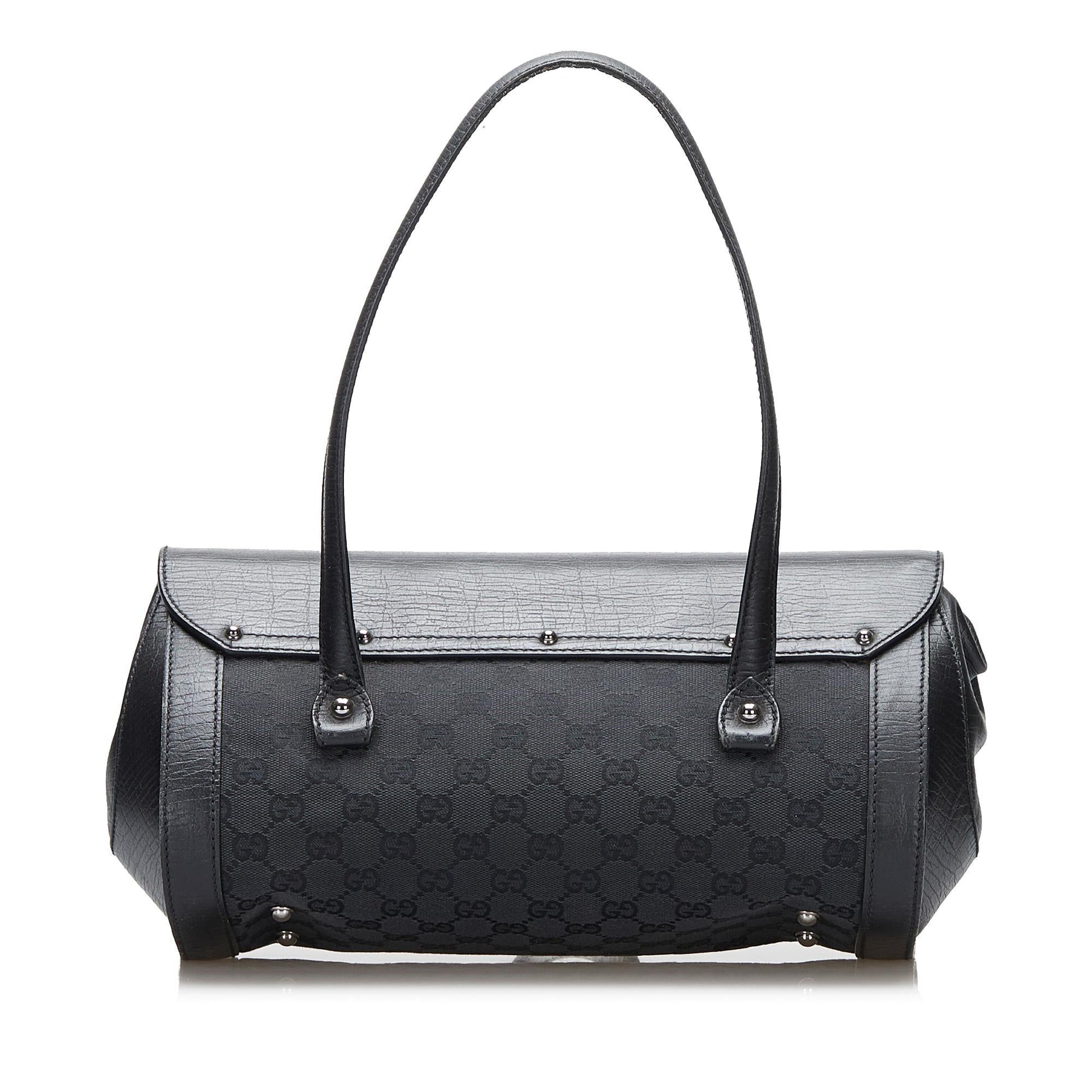 Gucci GG Bamboo Bullet SHG-CXnDa1 Canvas Calf Black Shoulder Bag