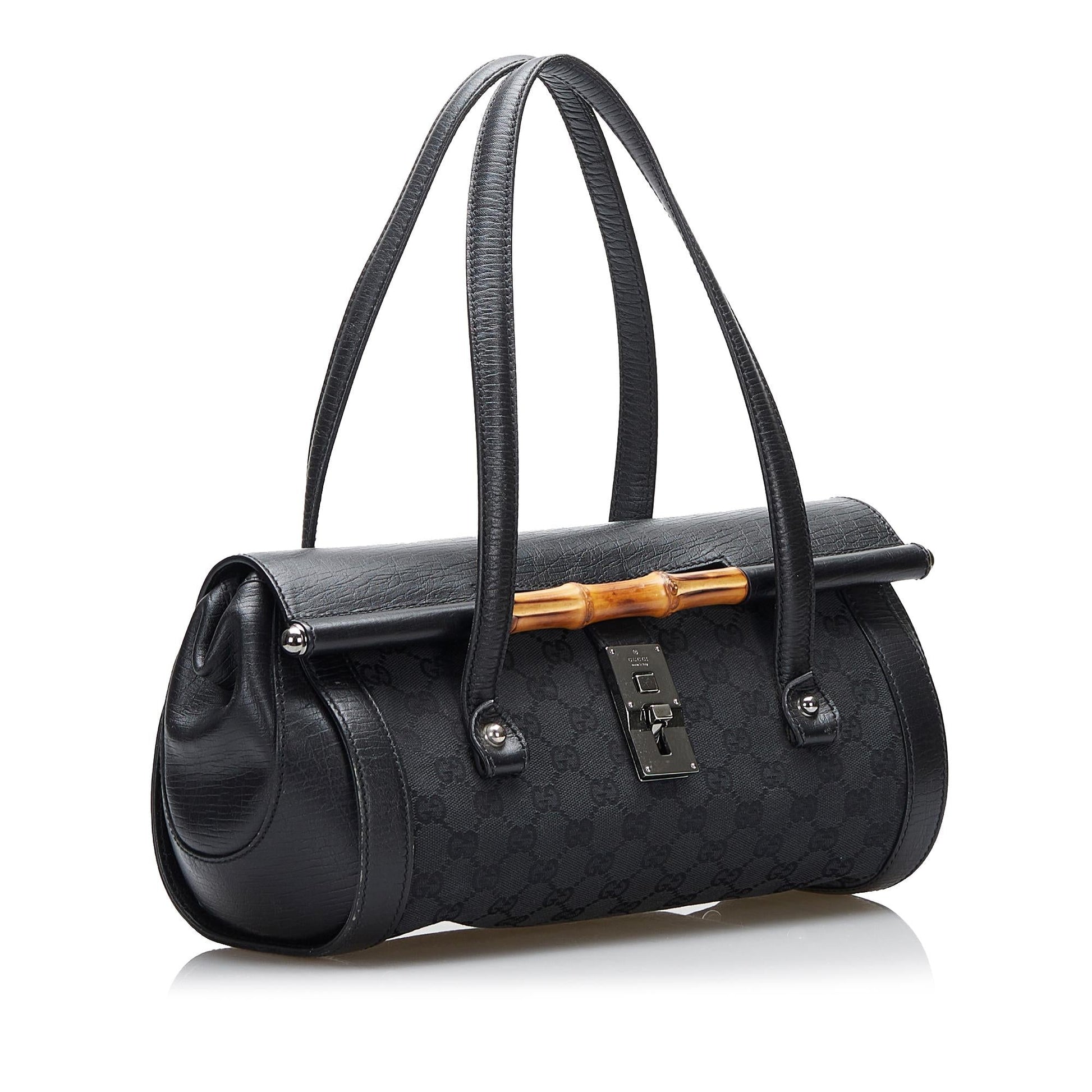 Gucci GG Bamboo Bullet SHG-CXnDa1 Canvas Calf Black Shoulder Bag