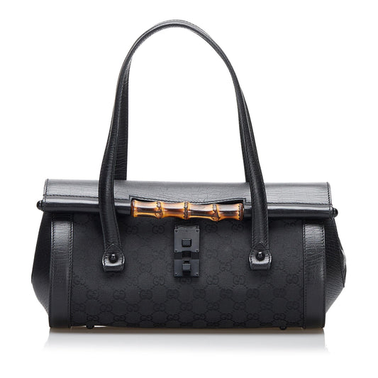Gucci GG Bamboo Bullet SHG-QnU4Hs Canvas Calf Black Shoulder Bag