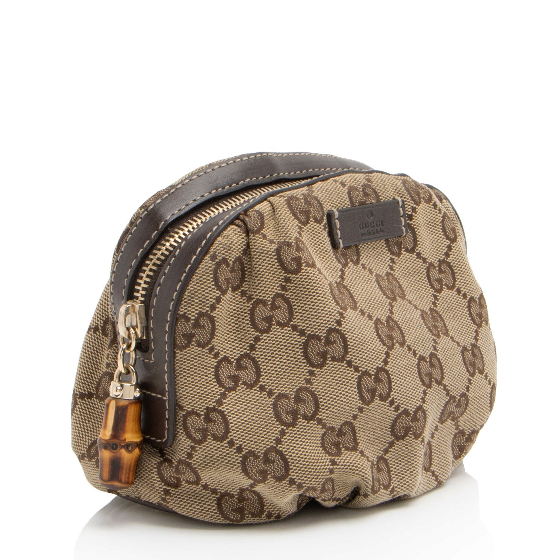 Gucci GG Bamboo Cosmetic SHF-h4kppf Leather Canvas Brown Beige Handbag