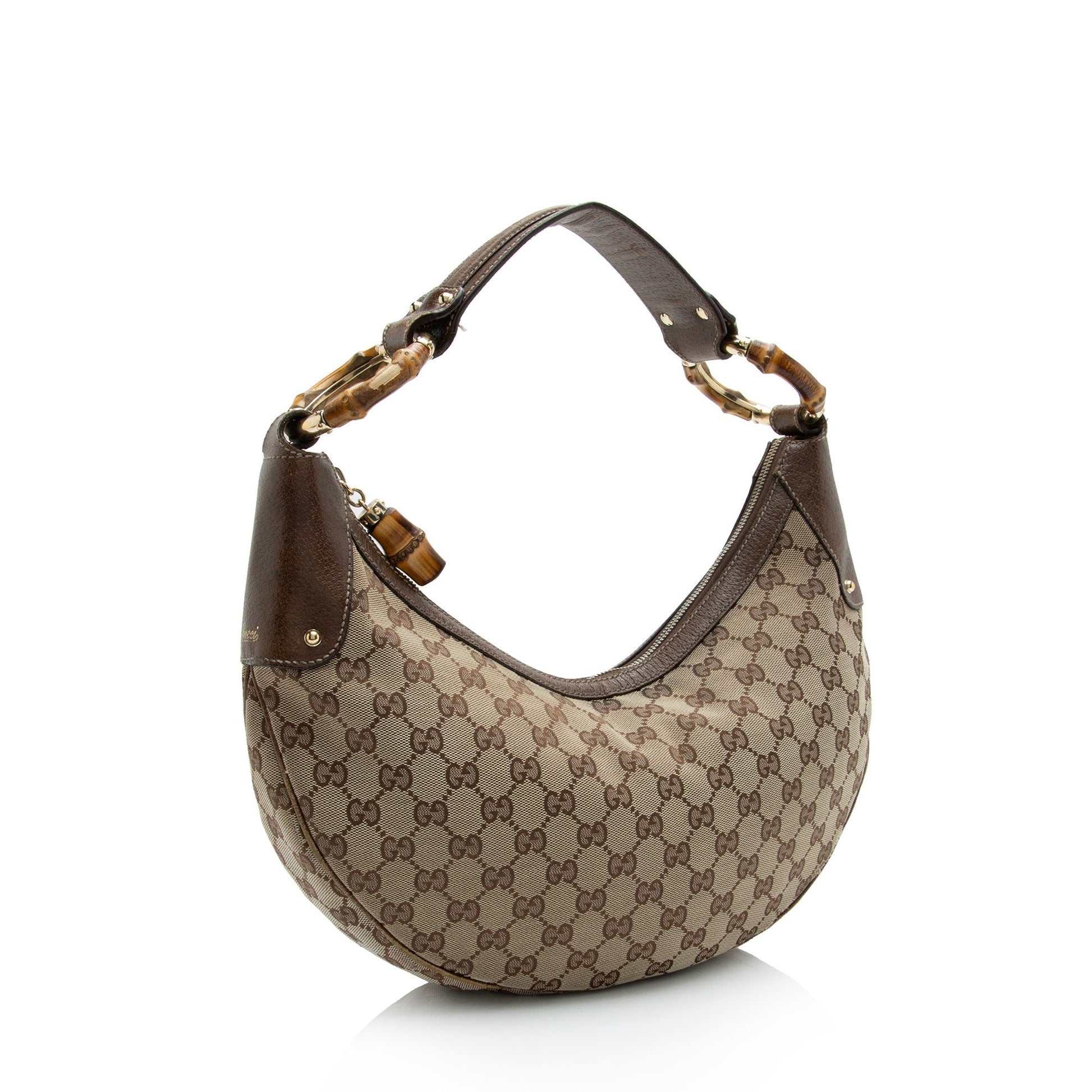 Gucci GG Bamboo Half Moon SHF-6eqEZt Leather Canvas Brown Beige Shoulder Bag