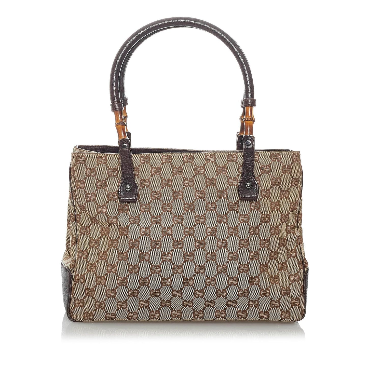 Gucci GG Bamboo SHG Canvas Brown Satchel Bag Handbag Shg