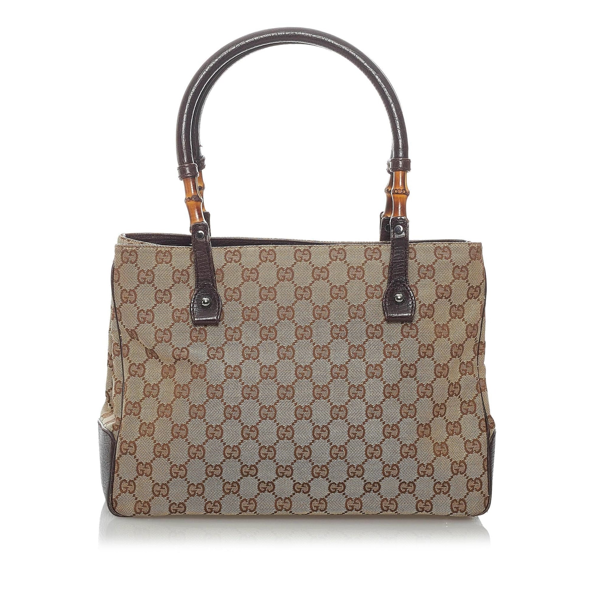 Gucci GG Bamboo SHG Canvas Brown Satchel Bag Handbag Shg