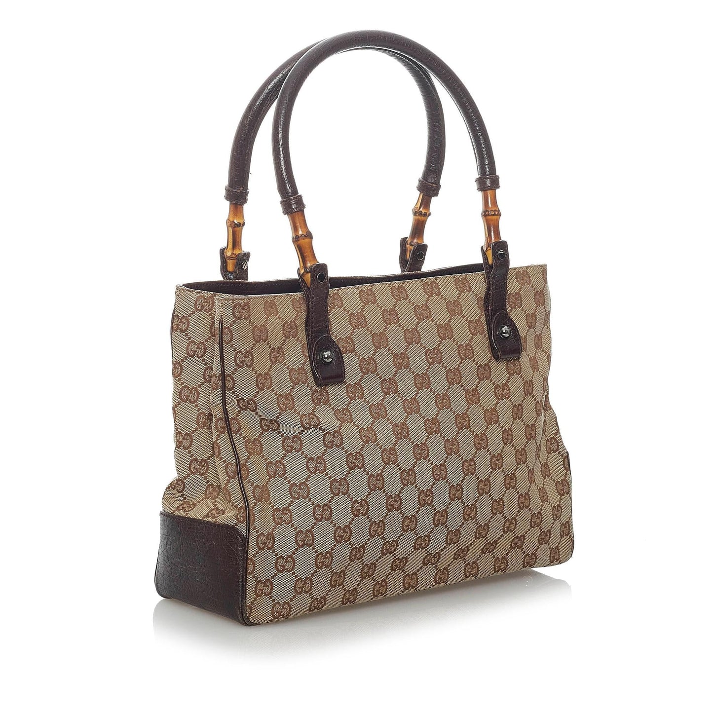 Gucci GG Bamboo SHG Canvas Brown Satchel Bag Handbag Shg