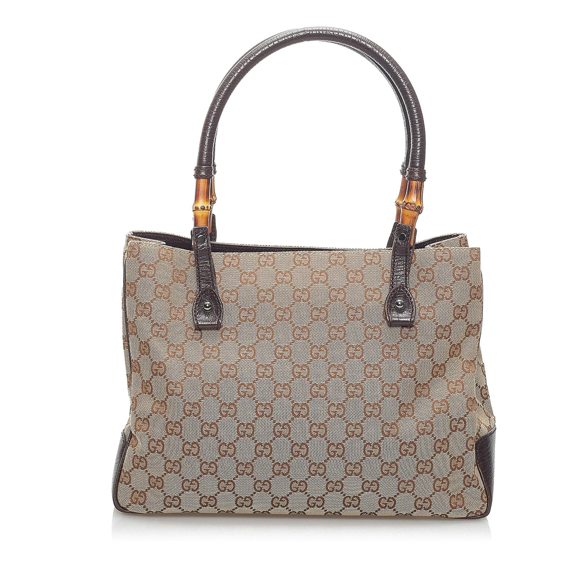 Gucci GG Bamboo SHG Canvas Brown Satchel Bag
