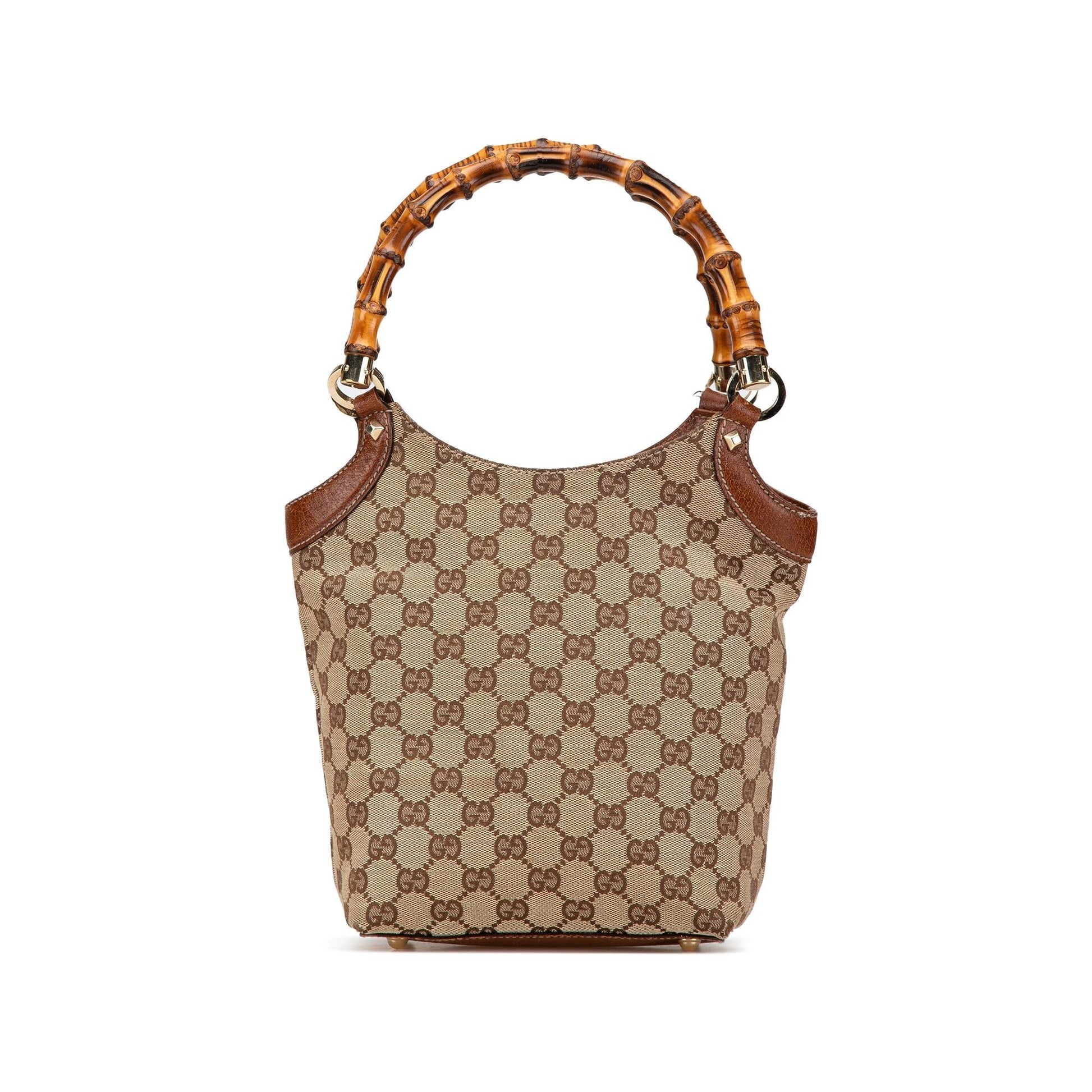 Gucci GG Bamboo Canvas Calf Brown Satchel Bag