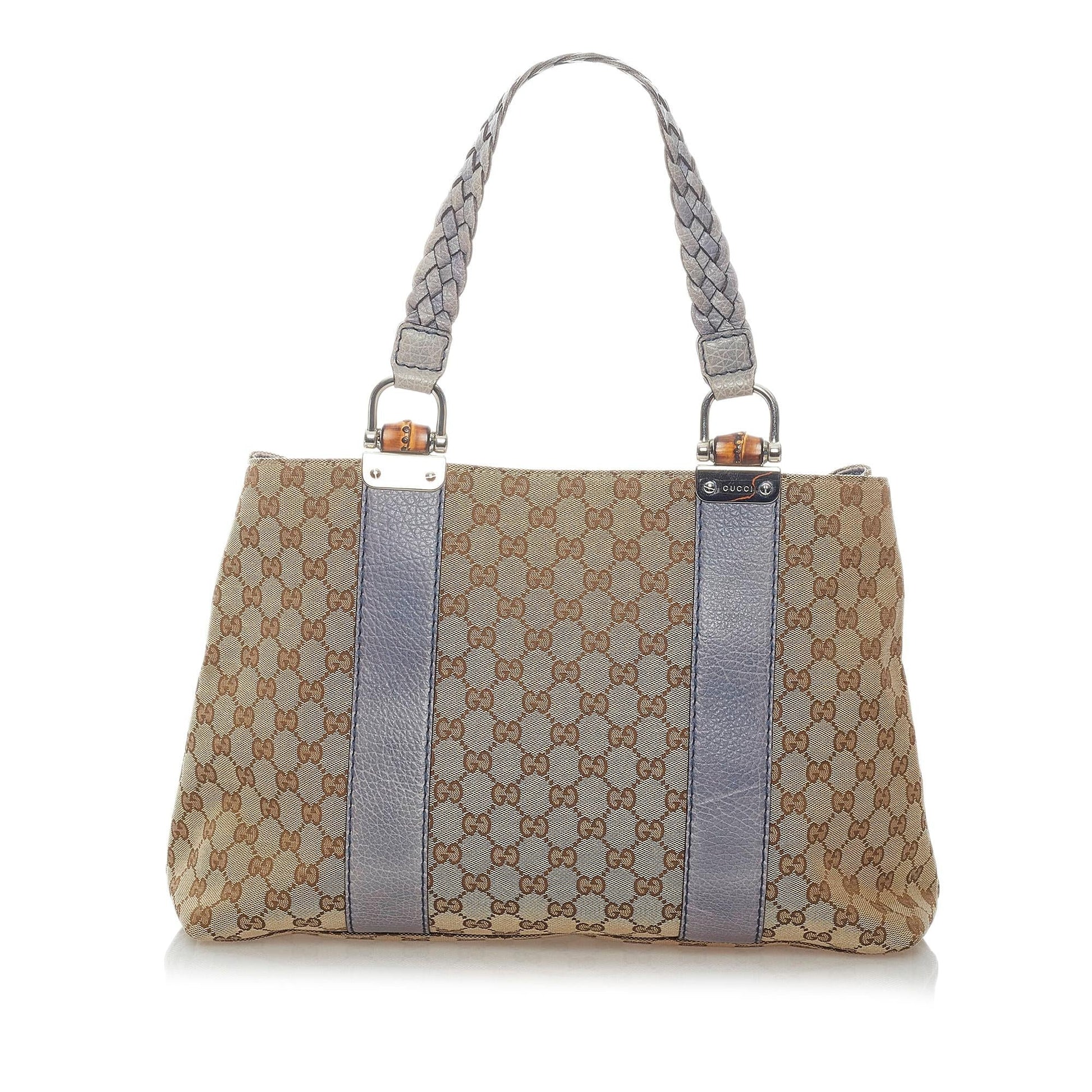 Gucci GG Bamboo Libeccio SHG Canvas Brown Grey Tote Bag