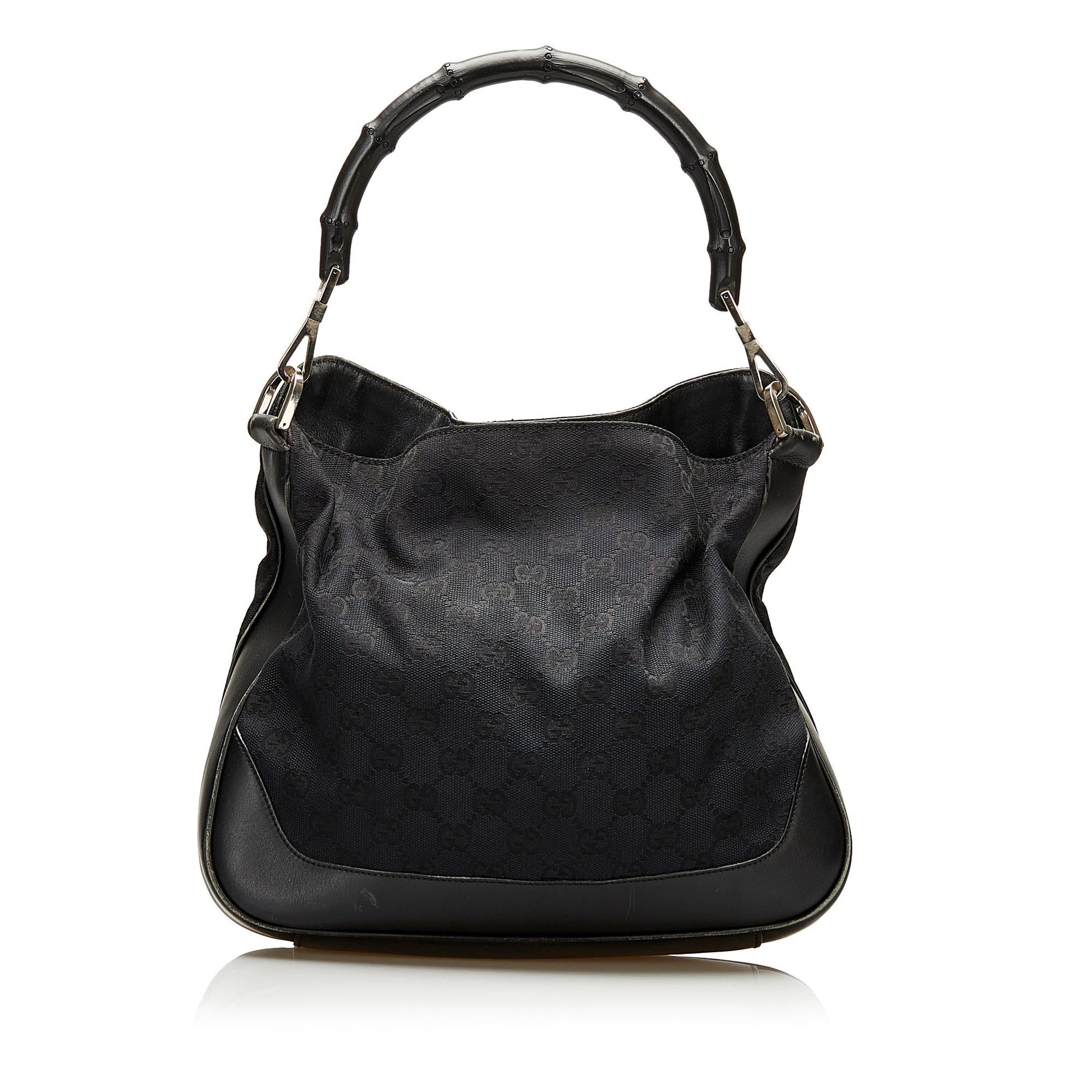 Gucci GG Bamboo SHG Canvas Black Satchel Bag