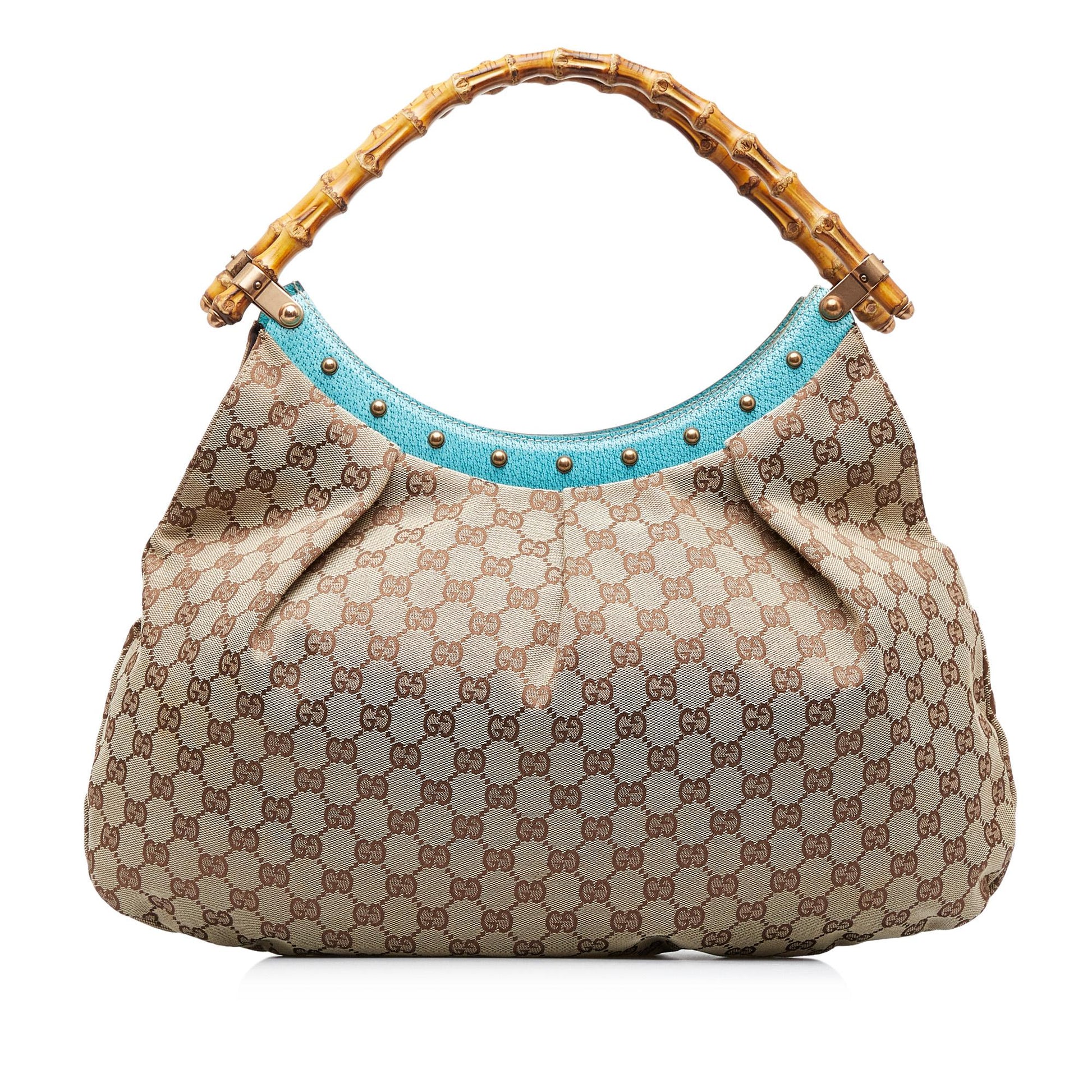 Gucci GG Bamboo Studded SHG-ZJWXNq Canvas Brown Satchel Bag