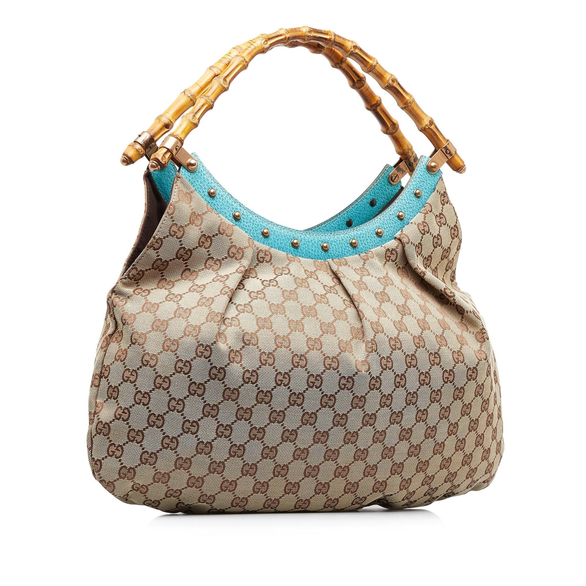 Gucci GG Bamboo Studded SHG-ZJWXNq Canvas Brown Satchel Bag