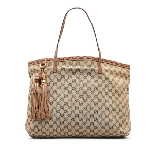 Gucci GG Bamboo Tassel SHG-LLt9jD Canvas Calf Brown Tote Bag