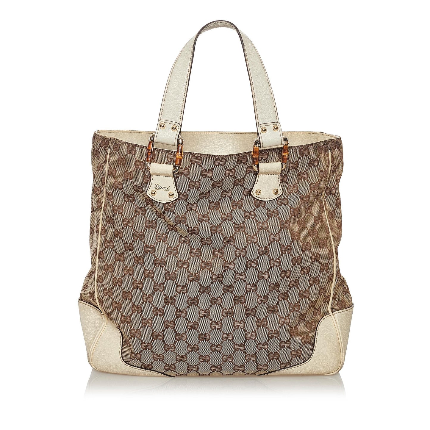 Gucci GG Bamboo SHG Canvas White Brown Tote Bag