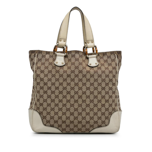 Gucci GG Bamboo SHG-J7IVAF Canvas Calf Brown Tote Bag