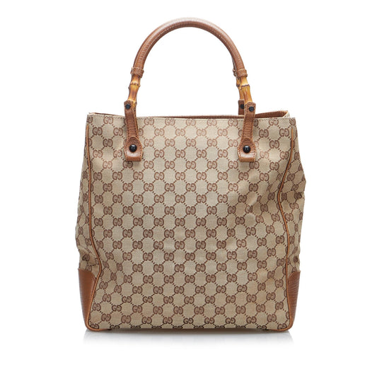 Gucci GG Bamboo SHG-lDJCHu Canvas Calf Brown Tote Bag