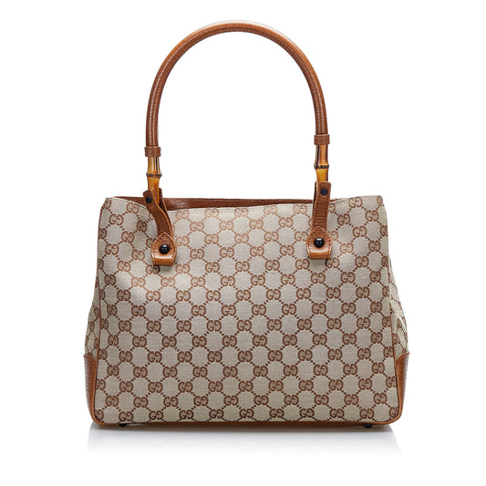 Gucci GG Bamboo SHG-onnXj3 Canvas Calf Brown Tote Bag