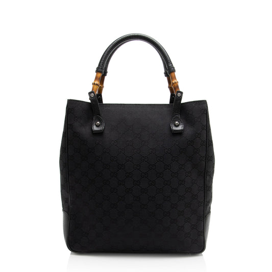 Gucci GG Bamboo SHF-1xRqYh Leather Canvas Black Tote Bag