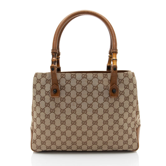 Gucci GG Bamboo SHF-a2g5Be Leather Canvas Brown Beige Tote Bag