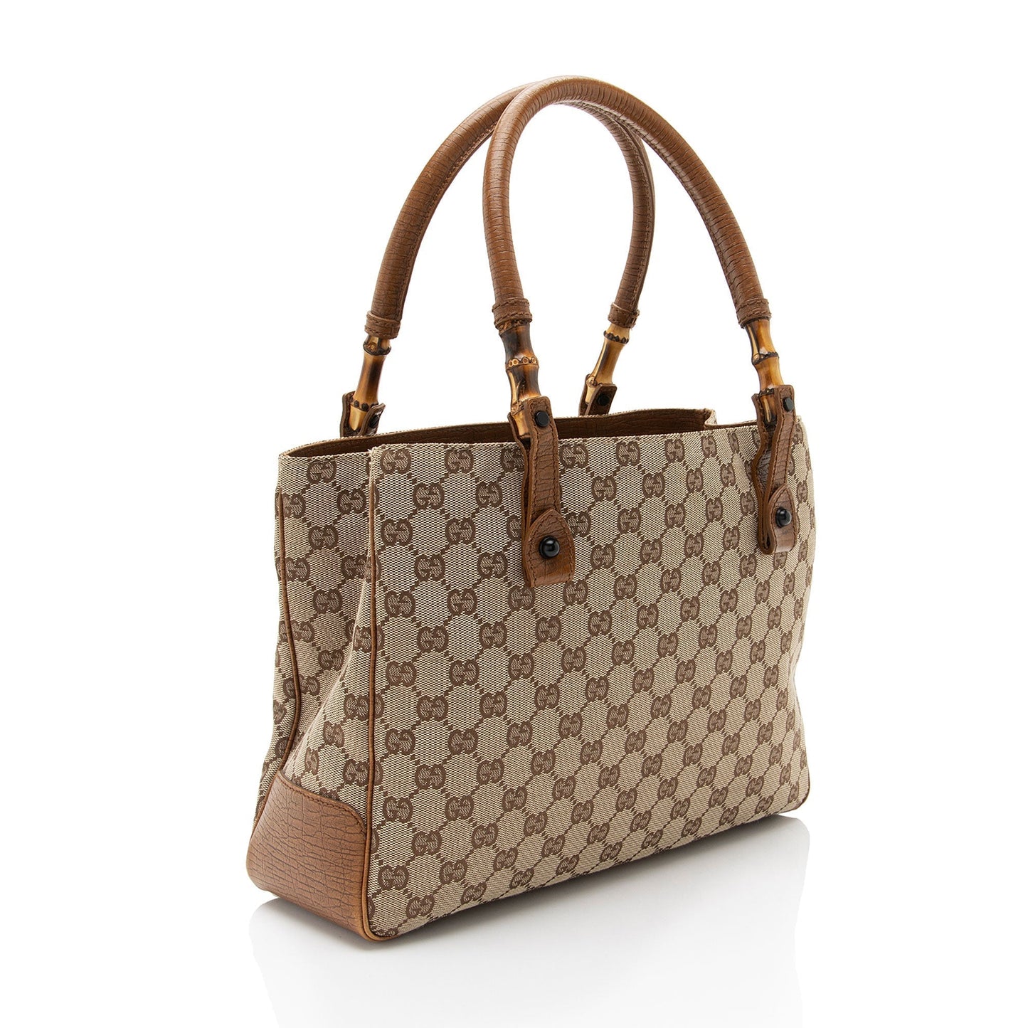 Gucci GG Bamboo SHF-a2g5Be Leather Canvas Brown Beige Tote Bag