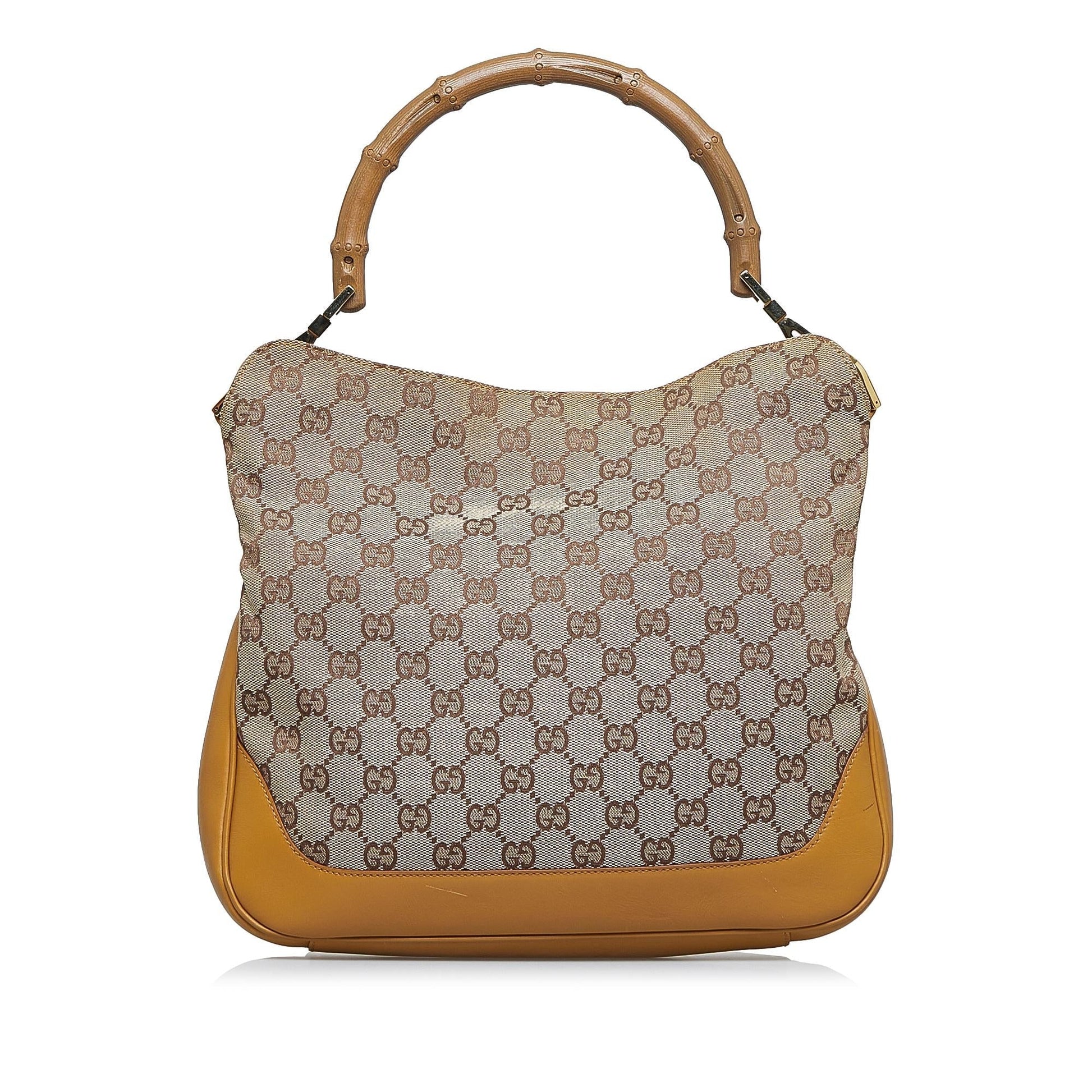 Gucci GG Bamboo Web SHG-vNpbkC Canvas Calf Brown Satchel Bag