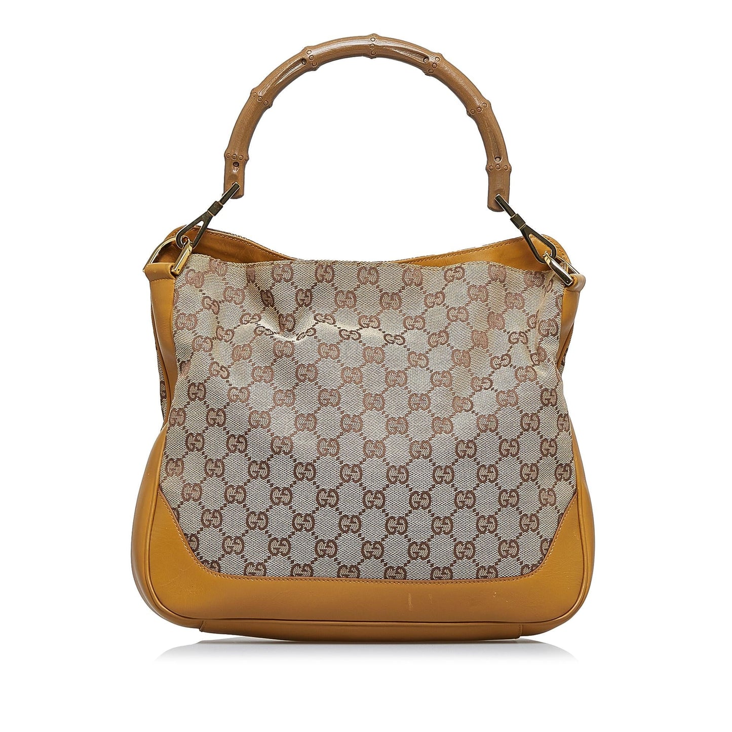 Gucci GG Bamboo Web SHG-vNpbkC Canvas Calf Brown Satchel Bag
