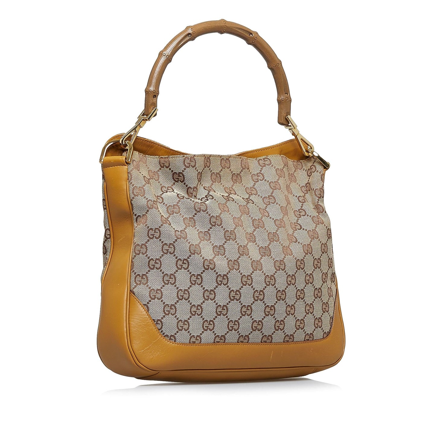 Gucci GG Bamboo Web SHG-vNpbkC Canvas Calf Brown Satchel Bag