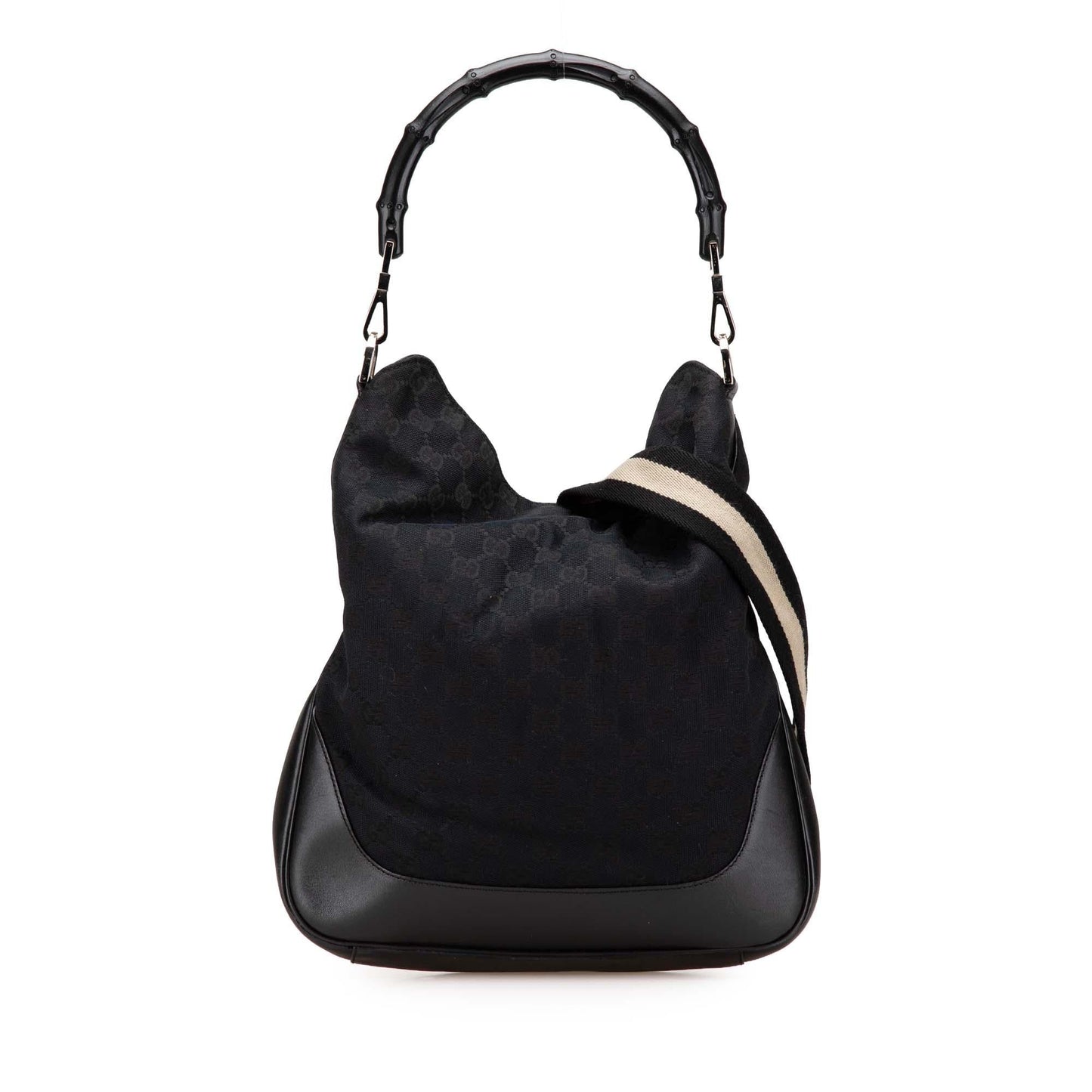 Gucci GG Bamboo Web Canvas Calf Black Satchel Bag