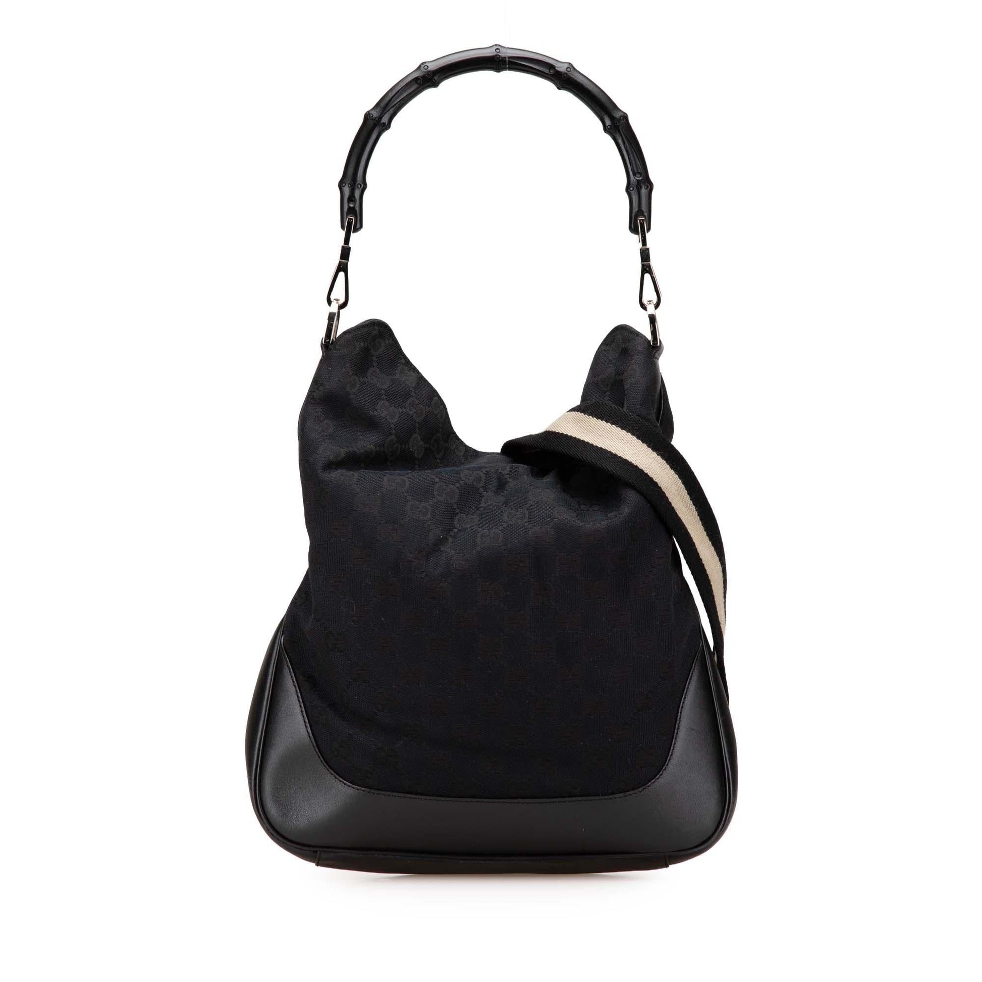 Gucci GG Bamboo Web Canvas Calf Black Satchel Bag