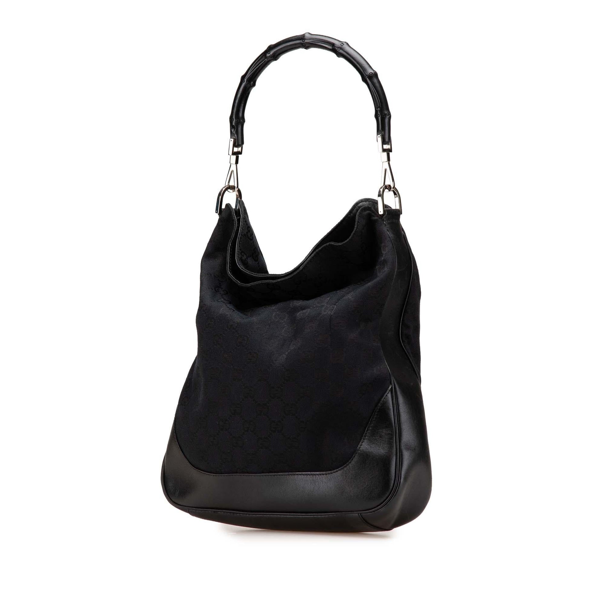 Gucci GG Bamboo Web Canvas Calf Black Satchel Bag