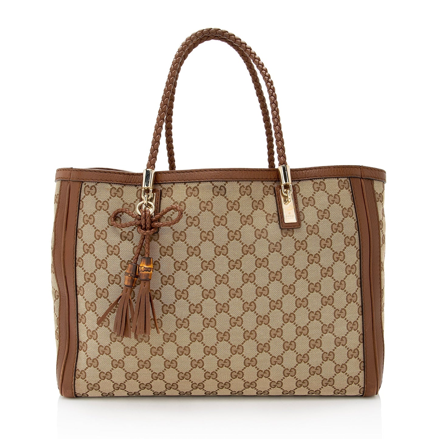 Gucci GG Bella SHF Leather Canvas Brown Beige Tote Bag
