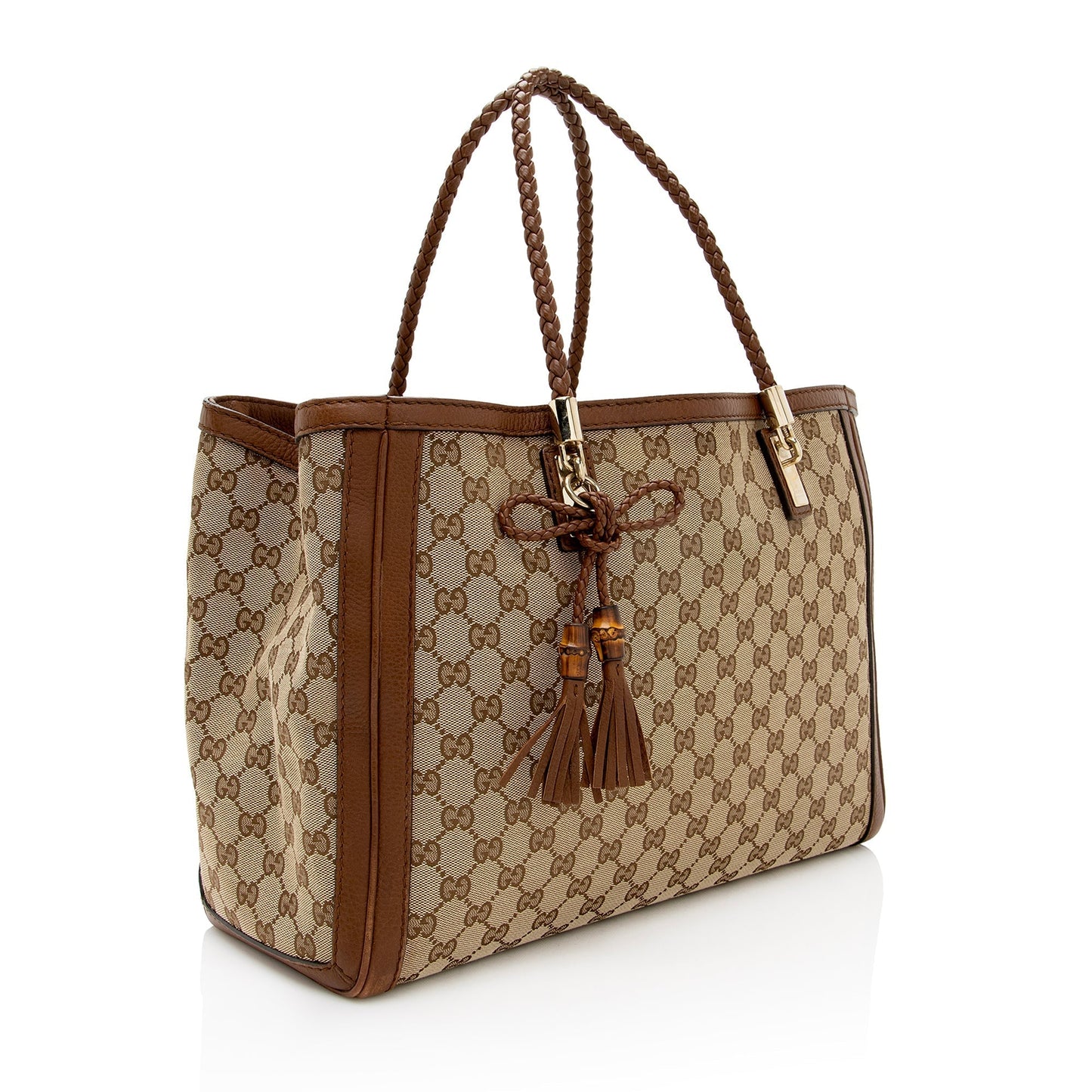 Gucci GG Bella SHF Leather Canvas Brown Beige Tote Bag
