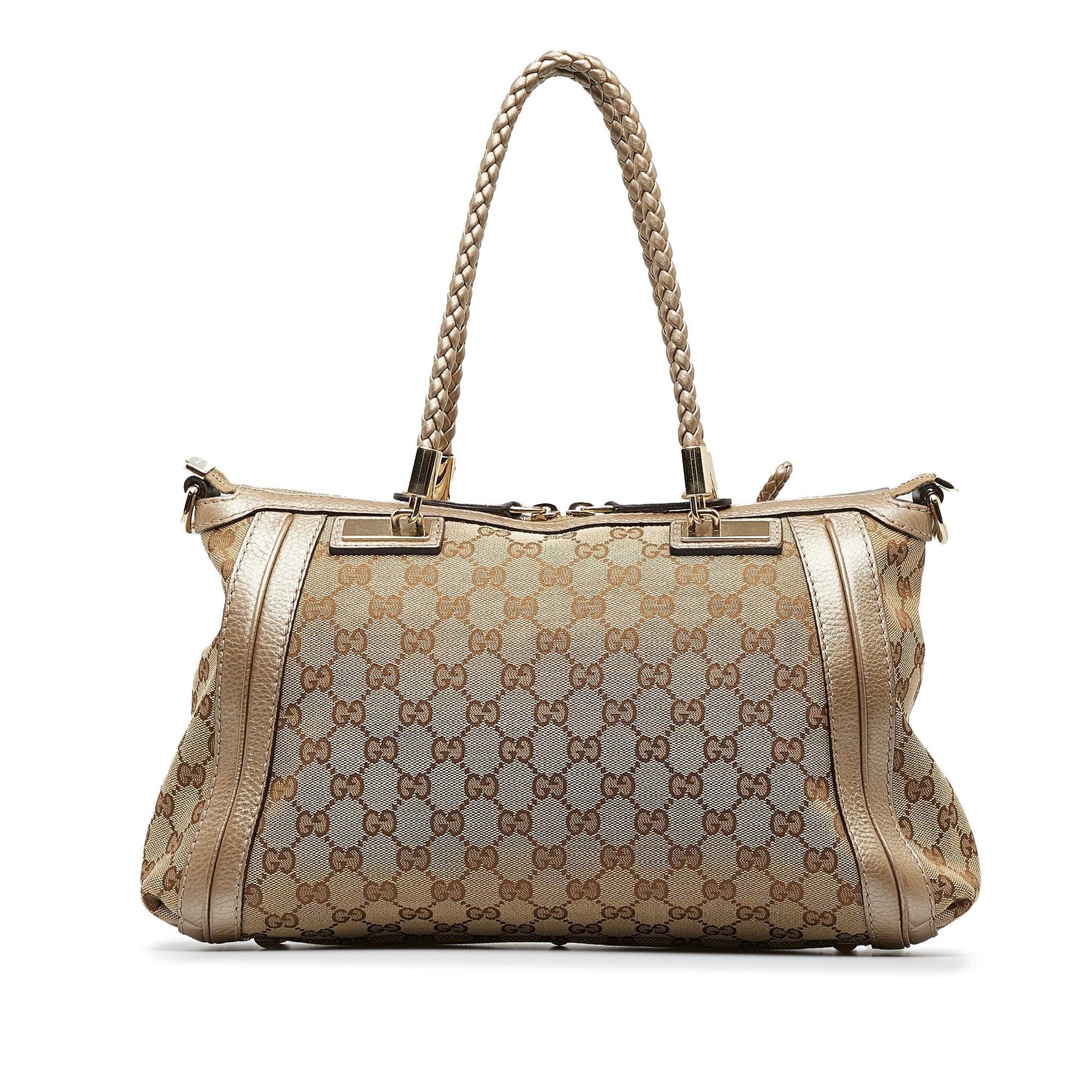 Gucci GG Bella SHG-0RCPKB Canvas Calf Brown Gold Satchel Bag
