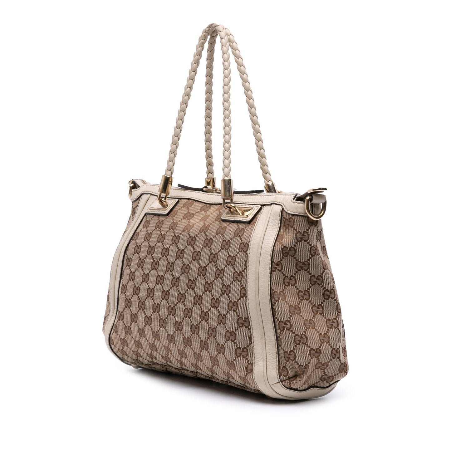 Gucci GG Bella Canvas Calf White Brown Satchel Bag