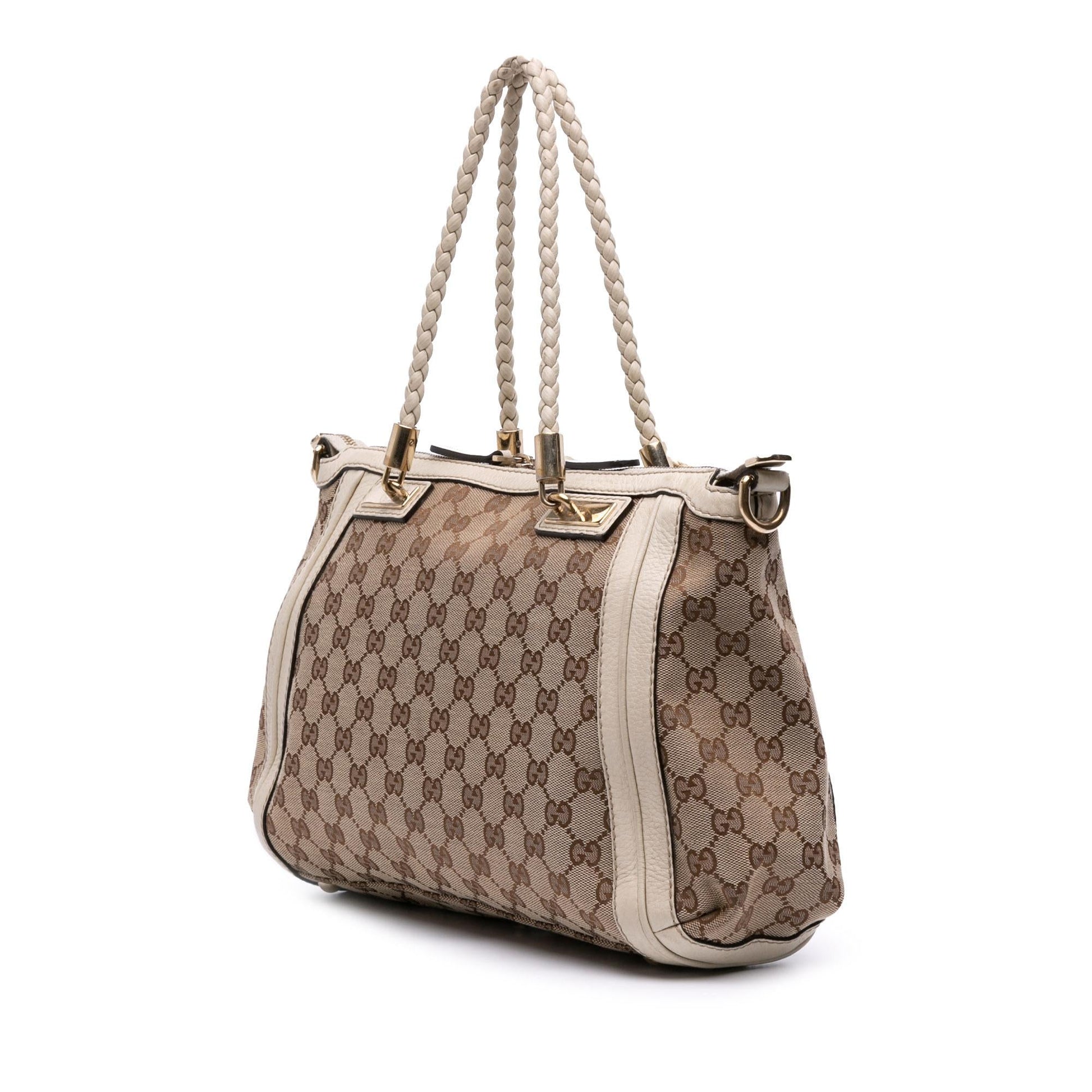Gucci GG Bella Canvas Calf White Brown Satchel Bag
