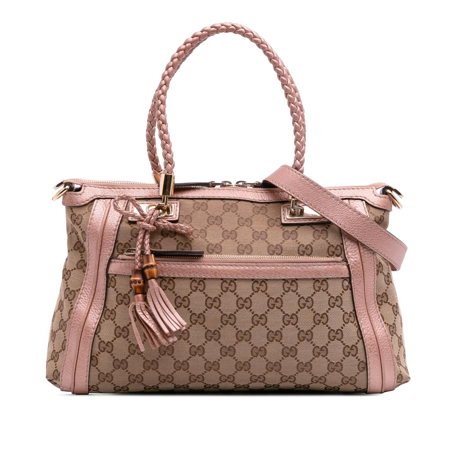 Gucci GG Bella Canvas Calf Brown Pink Satchel Bag Satchel 7