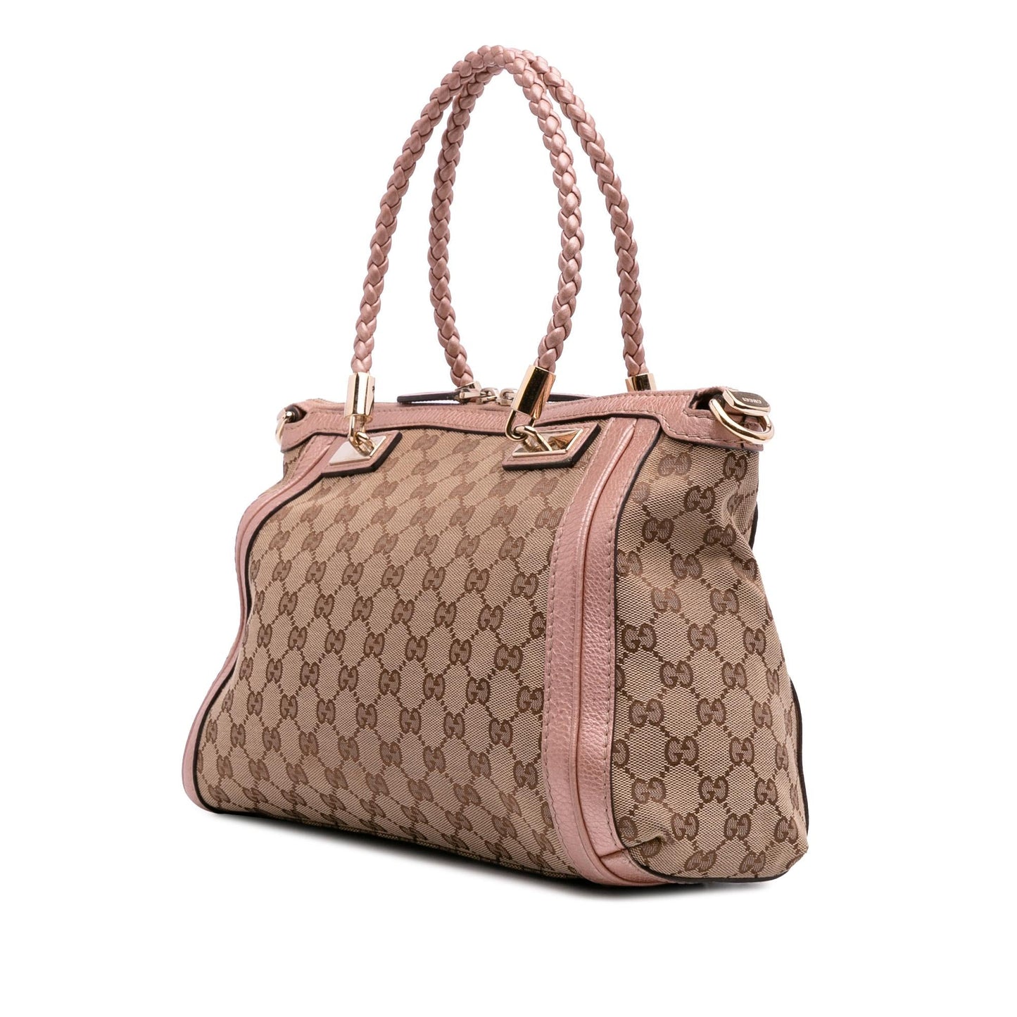 Gucci GG Bella Canvas Calf Brown Pink Satchel Bag Satchel 7