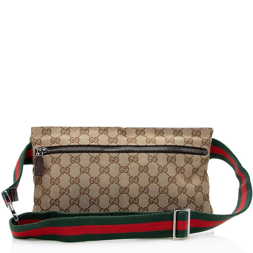 Gucci GG Web Belt SHF Leather Canvas Brown Beige Accessory