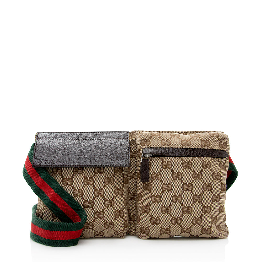 Gucci GG Web Belt SHF Leather Canvas Brown Beige Accessory