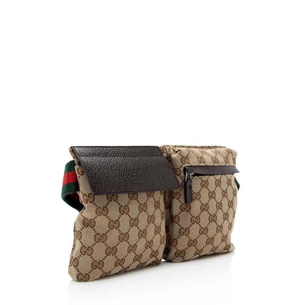 Gucci GG Web Belt SHF Leather Canvas Brown Beige Accessory