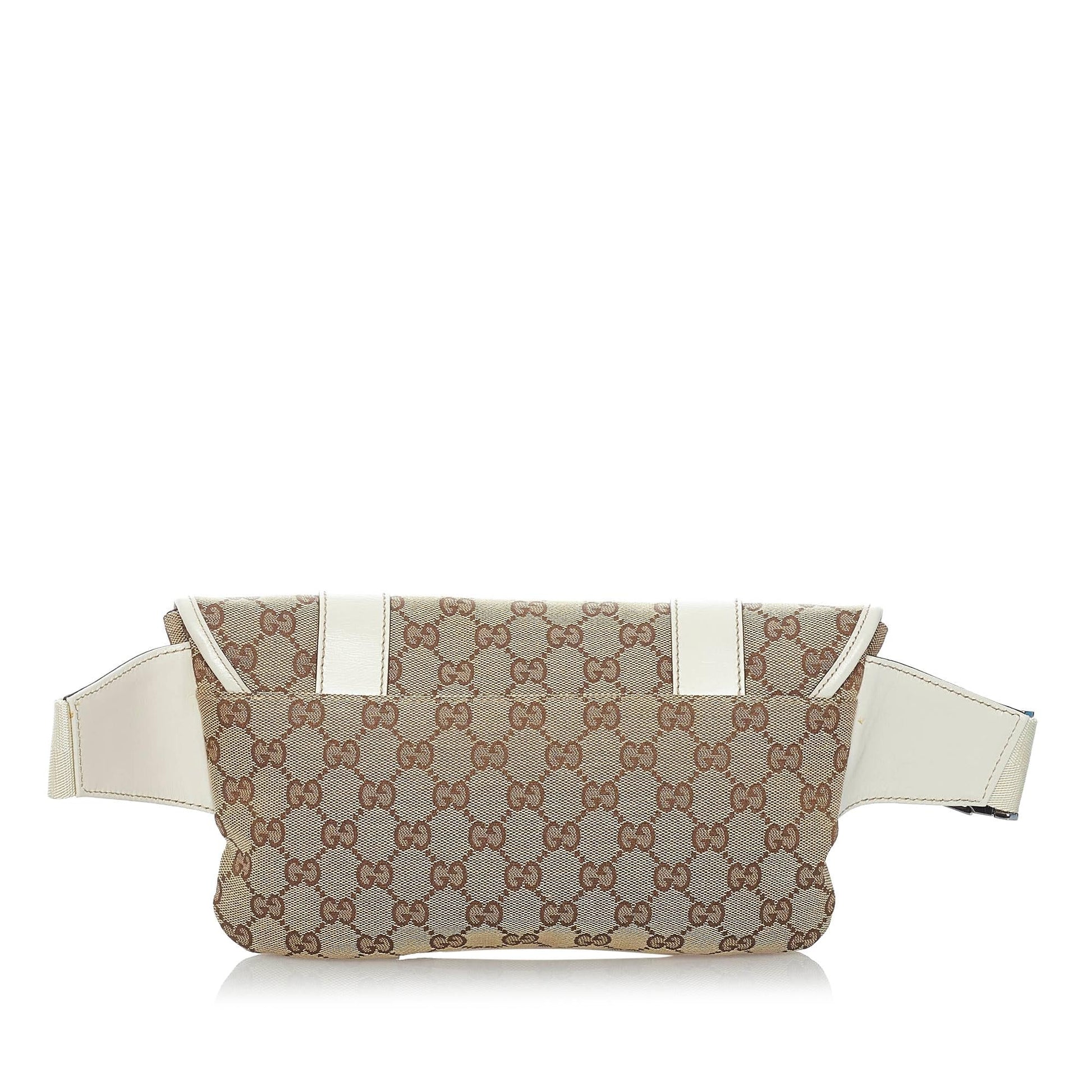 Gucci GG Belt SHG Canvas White Brown Accessory