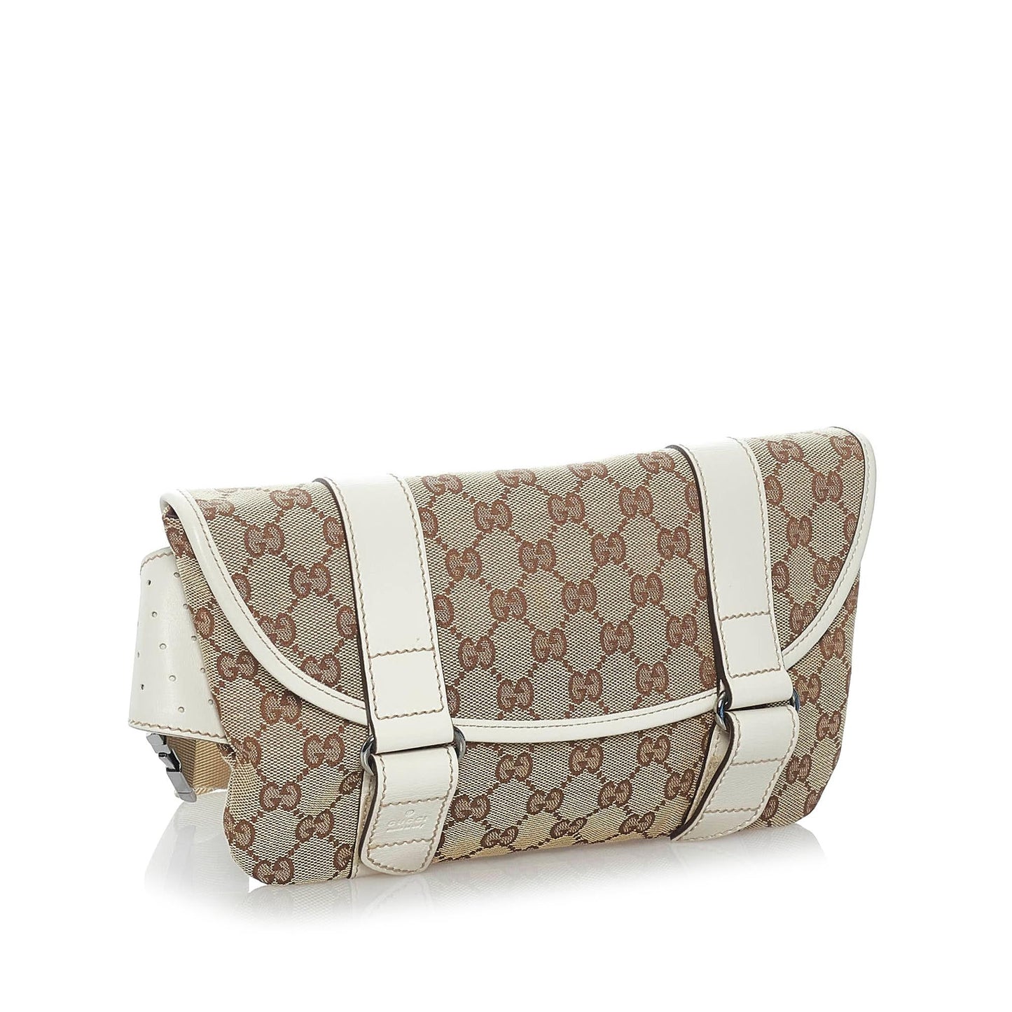 Gucci GG Belt SHG Canvas White Brown Accessory